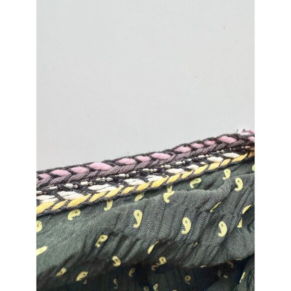 ZARA Green Pink Printed Beaded Front Tie Mini Pareo Sarong Skirt, Size L - Picture 3 of 13